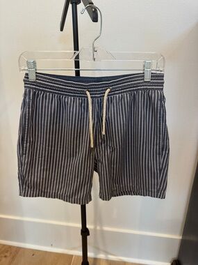 Fair Harbor Navy and White Striped Elastic Waist Shorts